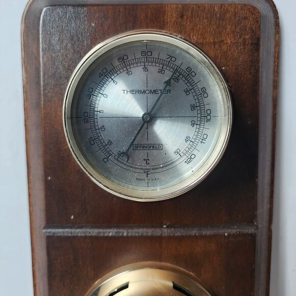 Springfield Barometer Thermometer Humidity Meter Wall Weather Station Wood Mount - Picture 2 of 9